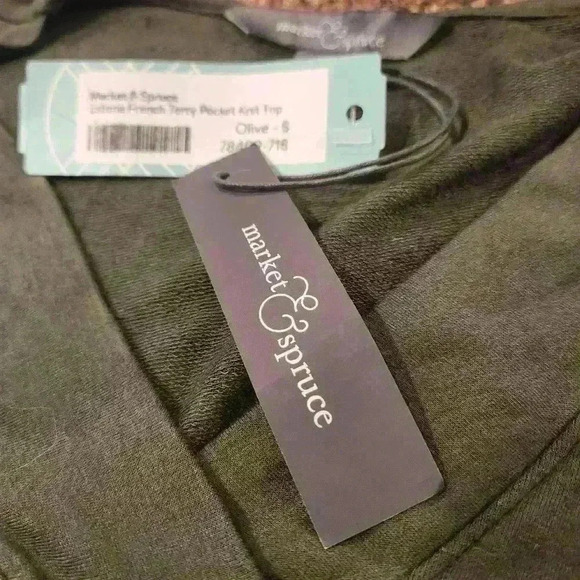 NWT Market & Spruce Olive Estoria French Terry Pocket Knit Long-Sleeve Top - Picture 5 of 11